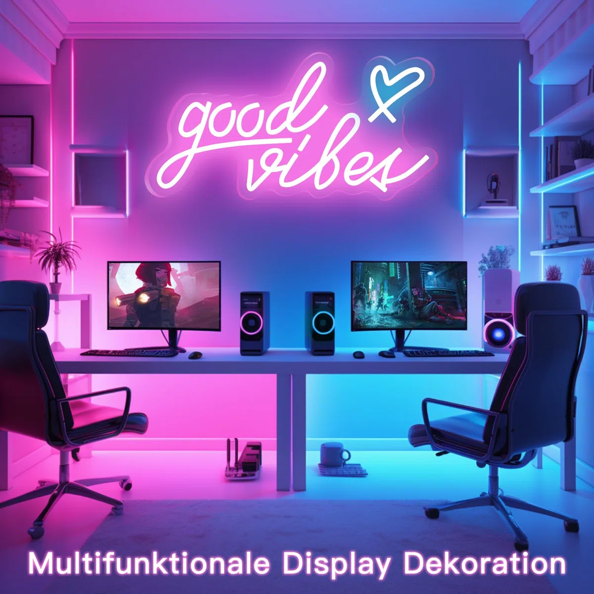 Good Vibes Targa al neon,Insegna al Neon Led Personalizzata,USB, luce al neon, decorazione da parete a LED,Parete Scritta Luminosa Personalizzata per Feste Compleanno Matrimoni Negozi Bar (Rosa 2)