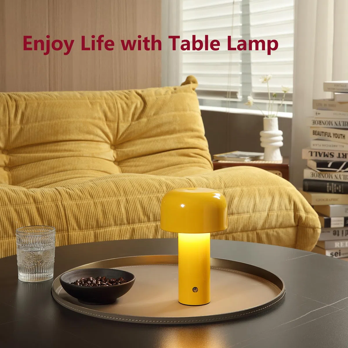 Glivpny Lampada da scrivania per oscuramento tattile portatile, ricaricabile tramite USB, luce notturna a LED, moderna lampada da tavolo a fungo per soggiorno, bar, camera da letto, comodino, studio