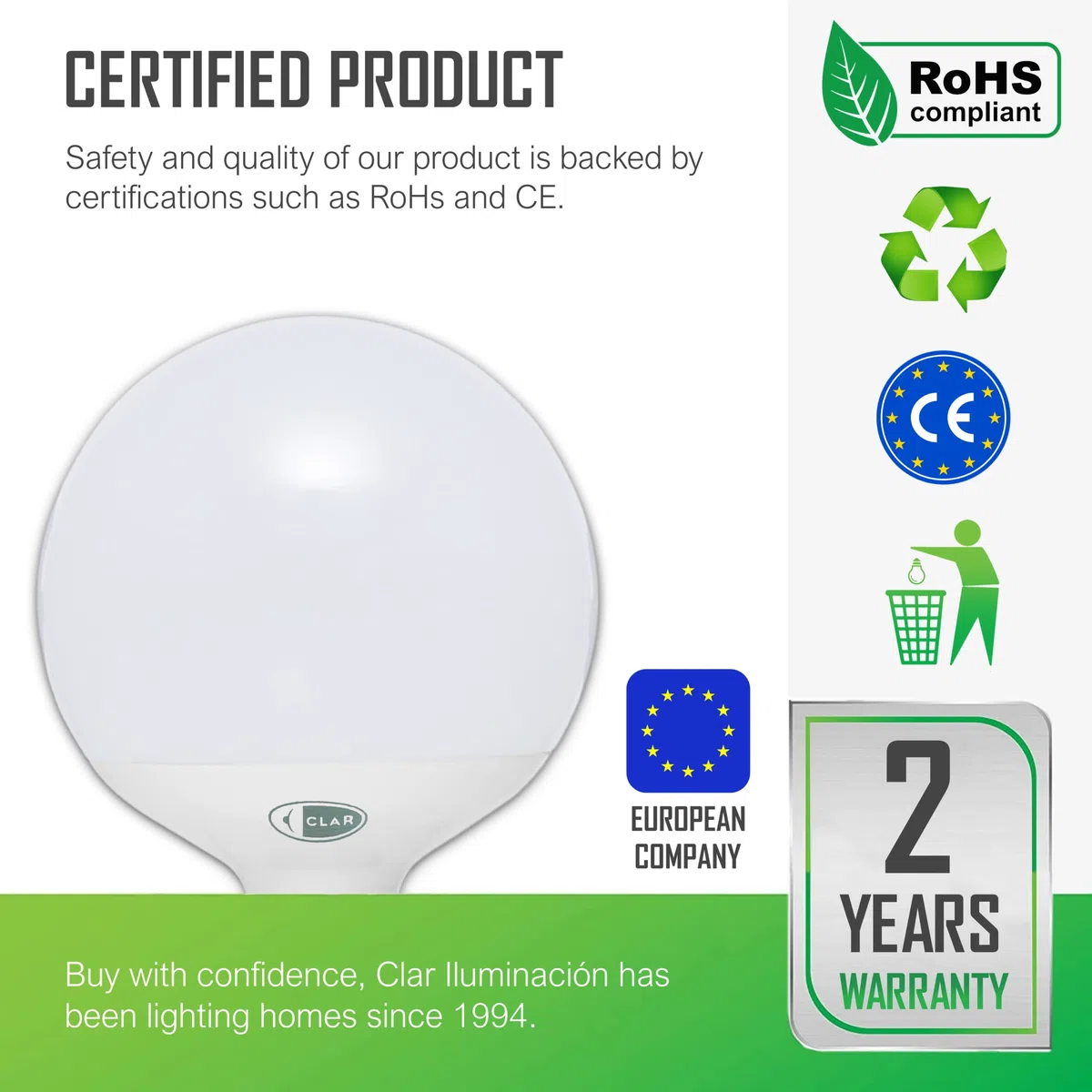 CLAR - Lampadine Grandi A Palla, Lampadina Led E27 Sfera Grande, Globo LED 20W E27, Lampadina Globo E27, Diametro 120 mm (G120), Lampadina non dimmerabile, Luce Calda 3000ºK (Pack 3)