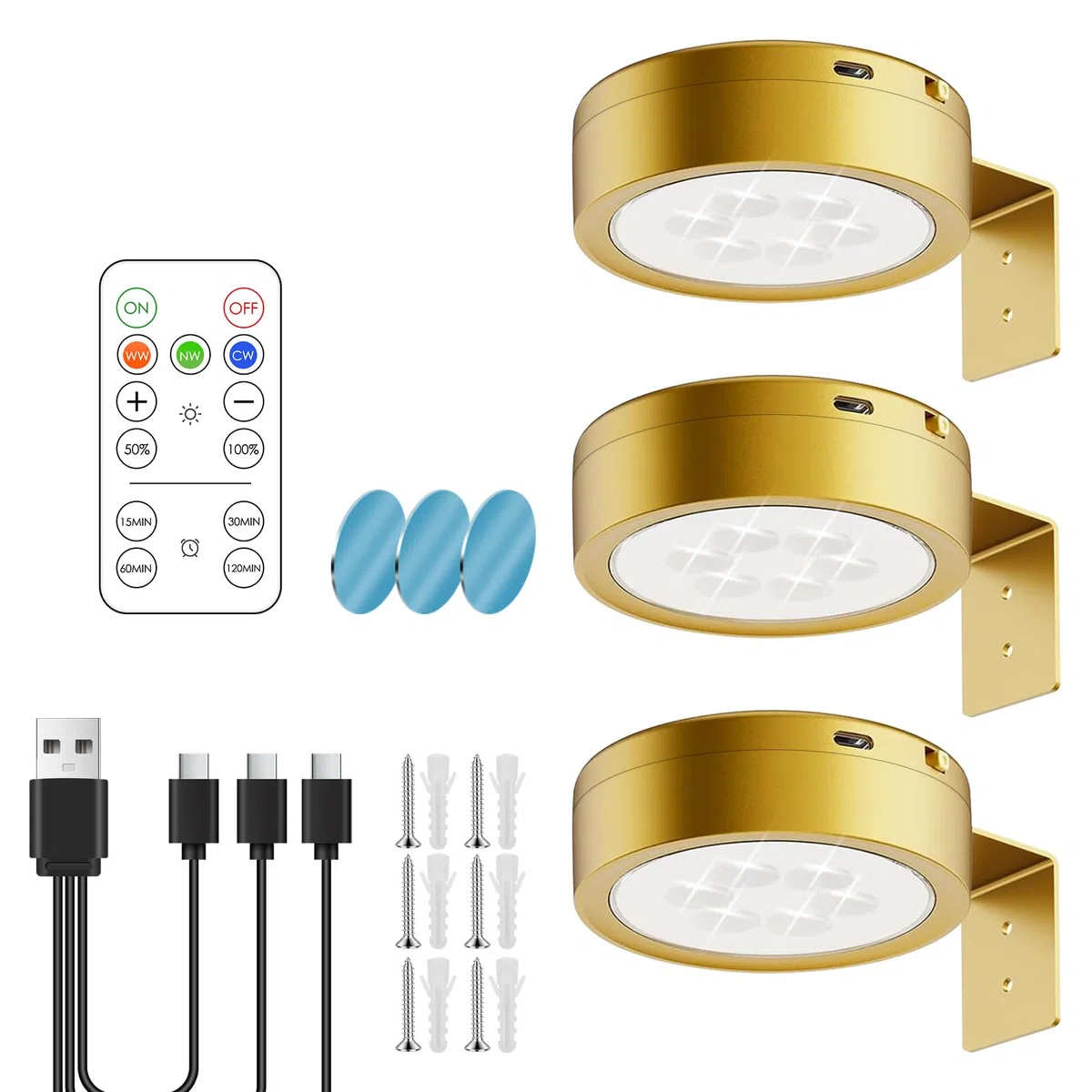 3 Pezzi Luce per Quadri a Batteria Telecomando, Lampada da Parete con Telecomando, Illuminazione Dell'Immagine Senza Fili, Ricaricabile USB Lampada da Muro, Dimmerabile, per Quadri, Vetrine