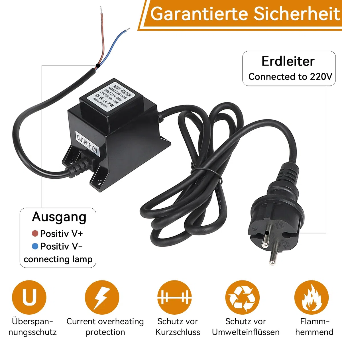 Trasformatore LED 12V 15W 1.25A IP68 Impermeabile per Strisce LED e Lampadine LED Driver Alimentazione Trasformatore di Aggiornamento Ingresso/Uscita 220V-50Hz/AC 12V 15W
