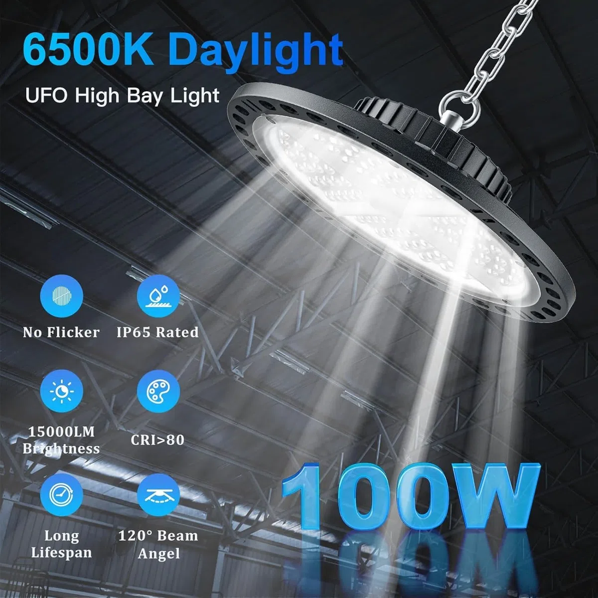 100W Faretto LED UFO, 15000LM UFO Lampada Officina 6500K Bianco Freddo Proiettori LED Esterno IP65 Wasserdichte LED Industrielampe High Bay Licht per Garage Magazzini Fabbrica