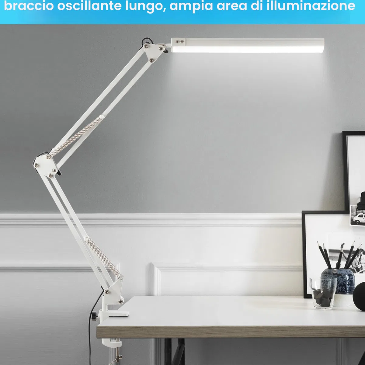 BIENSER Lampada da Scrivania a LED, 1100LM Lampada da Tavolo con Morsetto, 10 Livelli di Luminosità X 3 Modalità, Dimmerabile, Protezione degli Occhi, Lampada da Architetto Per Ufficio Lettura Studio