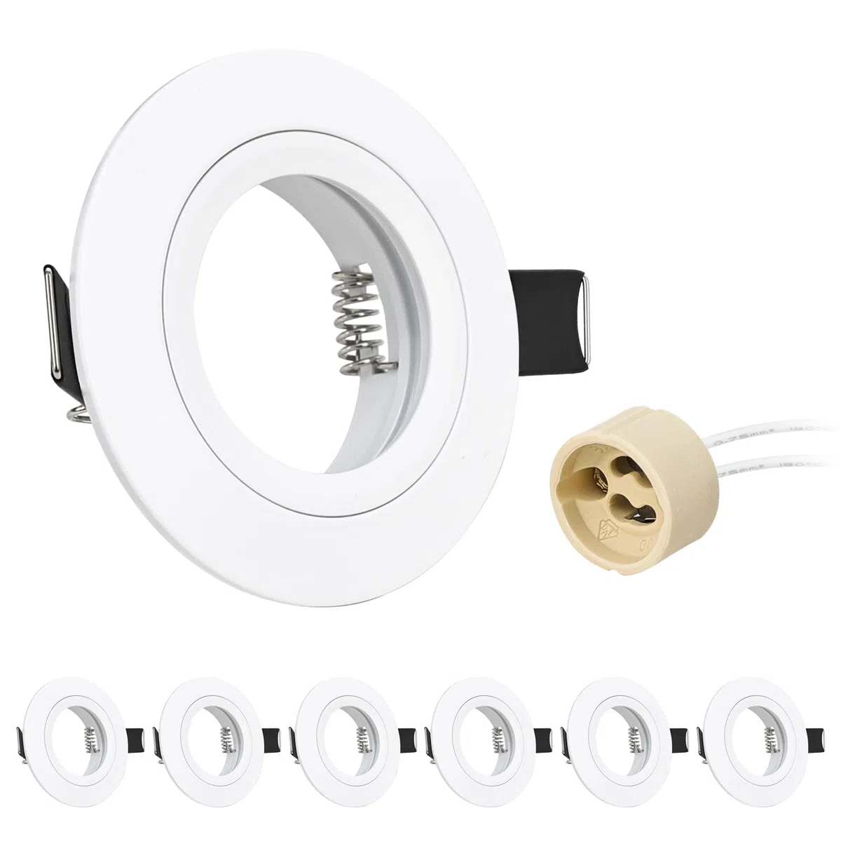 Faretto Incasso Cartongesso GU10 Alluminio Bianco, Cornice Faretti led da incasso per cartongesso Rotondo Portafaretto incl. Portalampada GU10 per lampade LED e Alogeno, Foro ø65mm, Set da 6