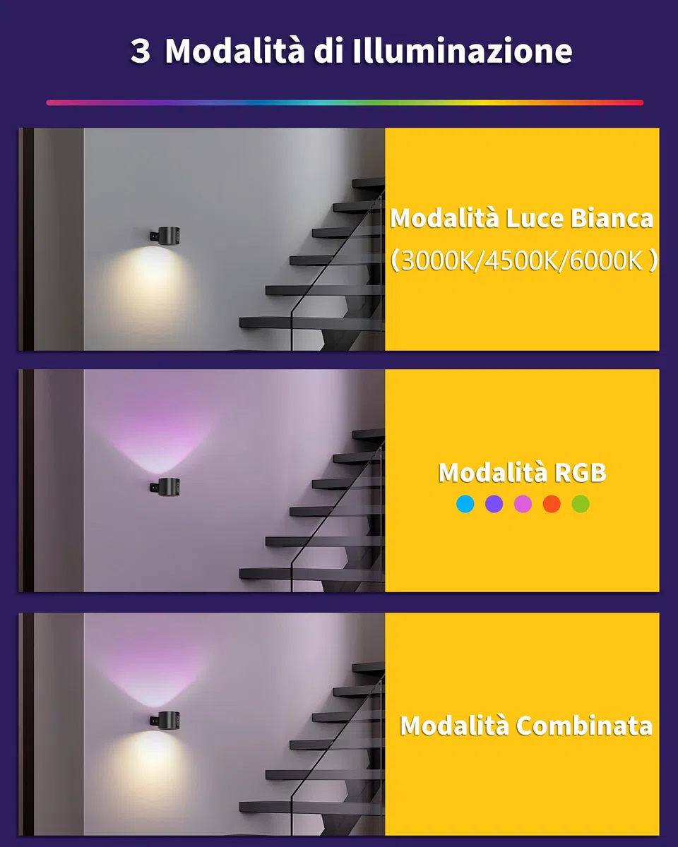 Set 2 Applique da Parete Senza Fili Ricaricabile LED per Interni, Nero, Lampada da Parete RGB 7 Colori Dimmerabile con Telecomando, Touch e Timer, per Camera da Letto Bagno e Cucina
