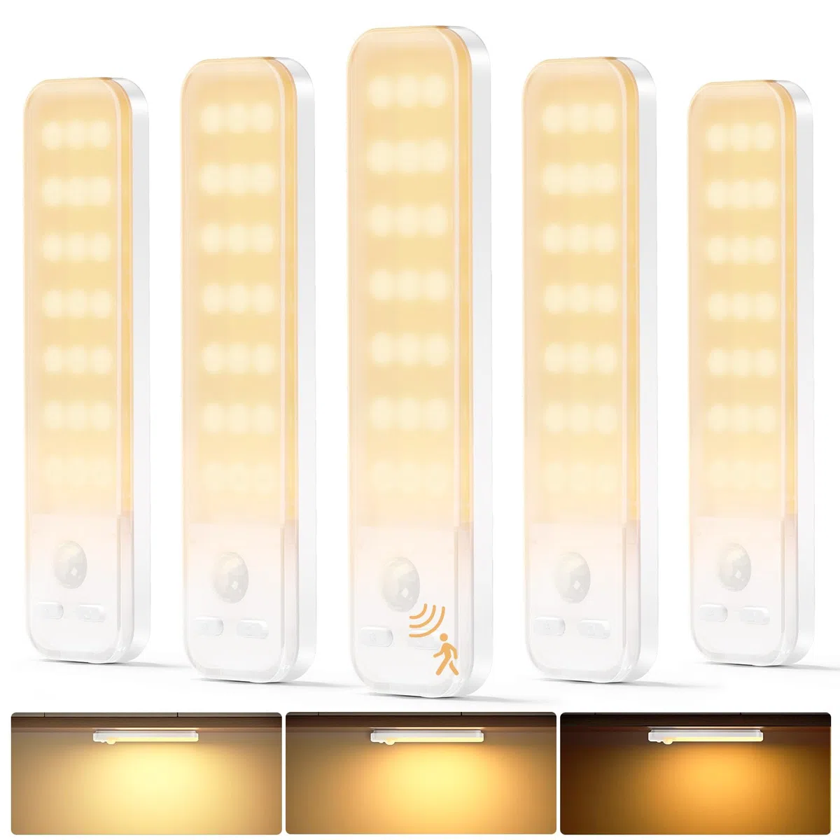 Led Sottopensile Cucina, 5 Pezzi 15cm Armadio Led con Sensore di Movimento, 3000K Dimmerabile Luce Armadio per Scale Corridoio Garage Letto - Bianco Caldo