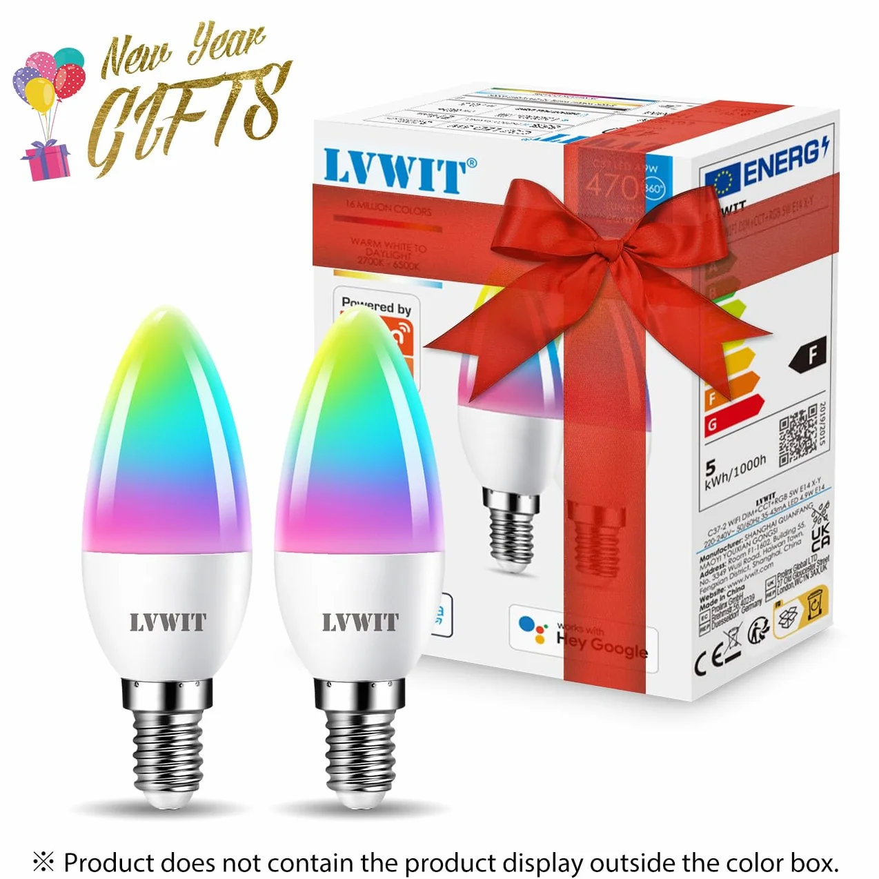 LVWIT Lampadine Alexa, Lampadina Smart E14 Wifi, 5W Equivalenti a 40W, 470Lm, Lampadine Smart con Telecomando Compatibile con Alexa, Echo and Google Assistant, RGB Intelligente Dimmerabile,2 Pcs