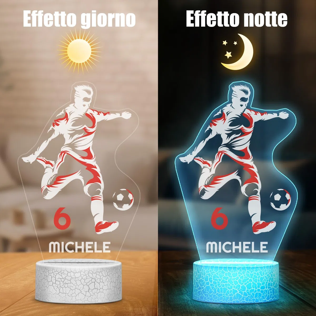 Maverton Lampada da notte personalizzata calcio - RGB 16 Colori - Regalo Comunione Maschio, Regalo Bambino 10 Anni Maschio, Regalo Comunione Bambino - Idea Regalo Compleanno per Ragazzi