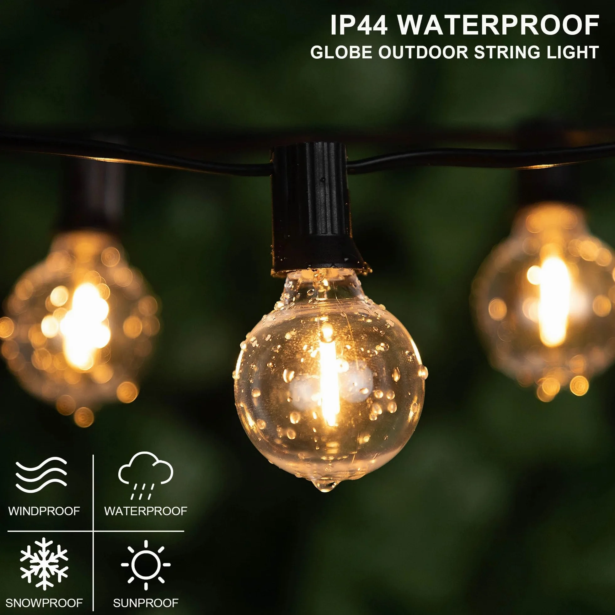 Lampade a Catena Esterno G40 30m/100FT, 50Lampadine LED +2 di Ricambio, Impermeabili IP44, Luce Calda 2200K, per Giardino Terrazzo Feste (30M/100FT, 52)