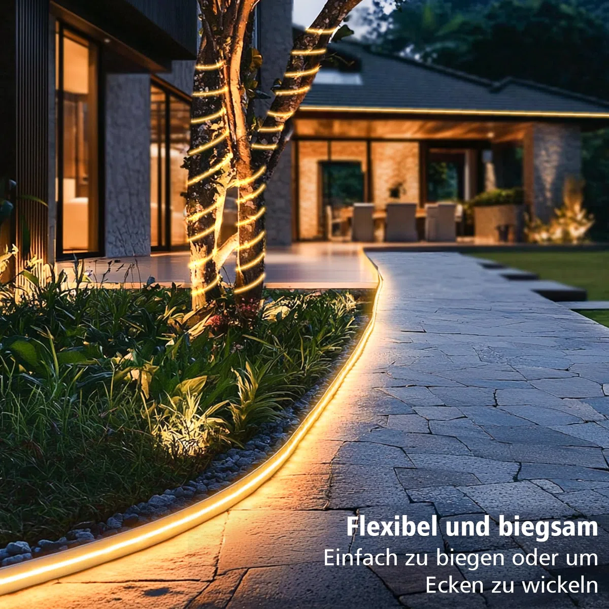 echosari Striscia di Luci LED Solari per Esterni, 5M 320 Luci LED Striscia con Telecomando 8 Modalità Luci Solari da Giardino per Esterni Impermeabile Corda Luminosa per Recinzione Portico Gazebo