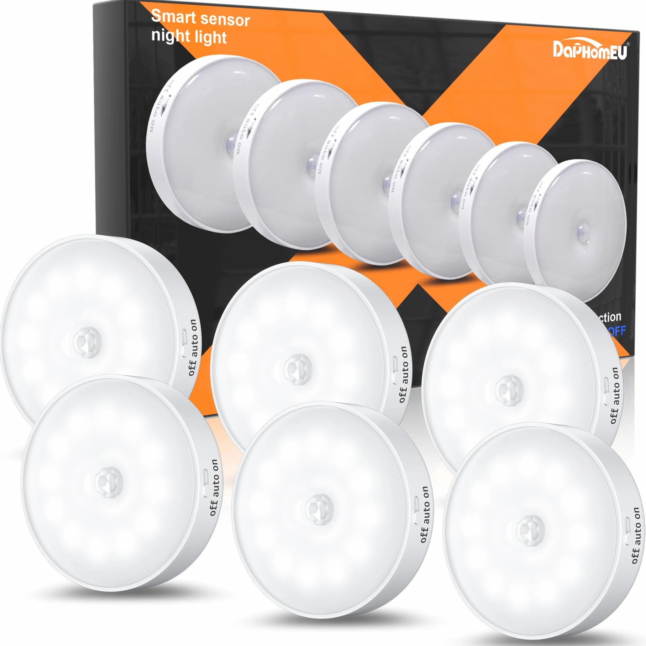 Set di 6 Luci Notturne con Sensore di Movimento, Lampada LED Ricaricabile USB a 3 Modalità di Illuminazione, Luce Sensore di Movimento Interno per Illuminazione di Scale, Corridoio, Camera da Letto