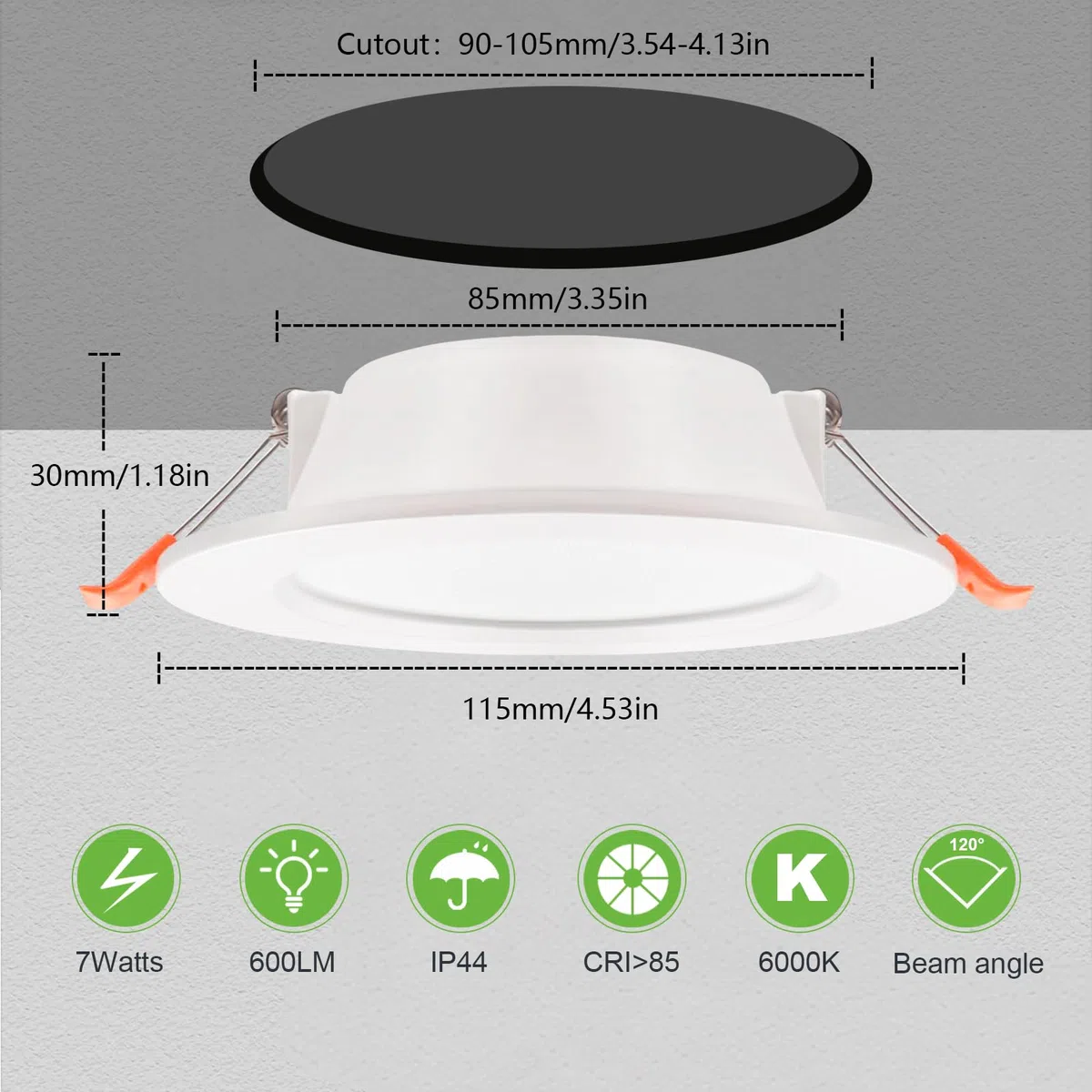 Faretti LED da Incasso per Cartongesso 220V, 7W 600LM Faretti da Incasso Soffitto 6000K Bianco Freddo, IP44 Faretto Incasso Cartongesso Bagno, Alluminio, Foro Ø90-100mm, Set di 5