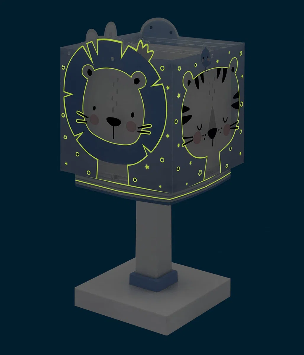 Dalber Lampada da tavolo o comodino per bambini Baby Jungle blu Giungla Orso Leone Tigre Coniglio