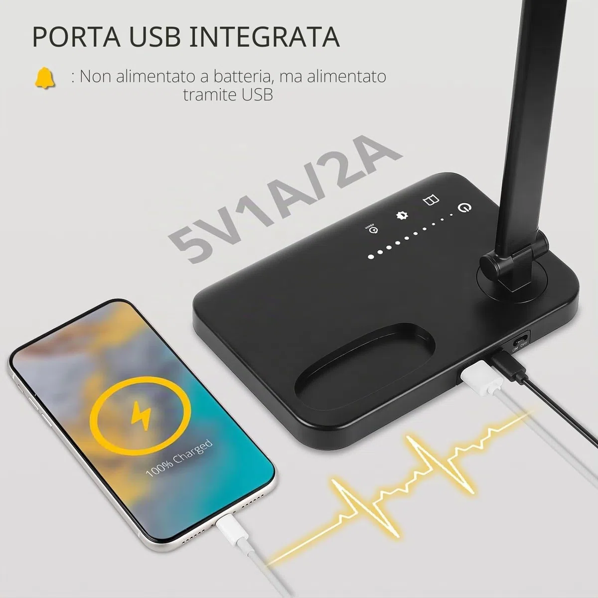 iVict Lampada Da Scrivania LED, 5 Modalità d'illuminazione 10 Livelli di Luminosità, Funzione di Memoria, Due Porte di Ricarica, Funzione Timer per Lettura, Cameretta, Ufficio, Bianca