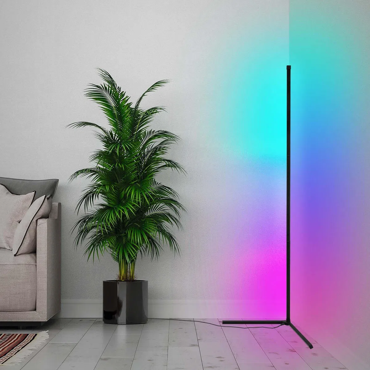 BRILONER - Lampada da terra a LED RGBIC con telecomando, postazione da gaming, illuminazione gaming, lampada da party con sensore musicale, barra luminosa a LED dimmerabile, luce multicolore, nero