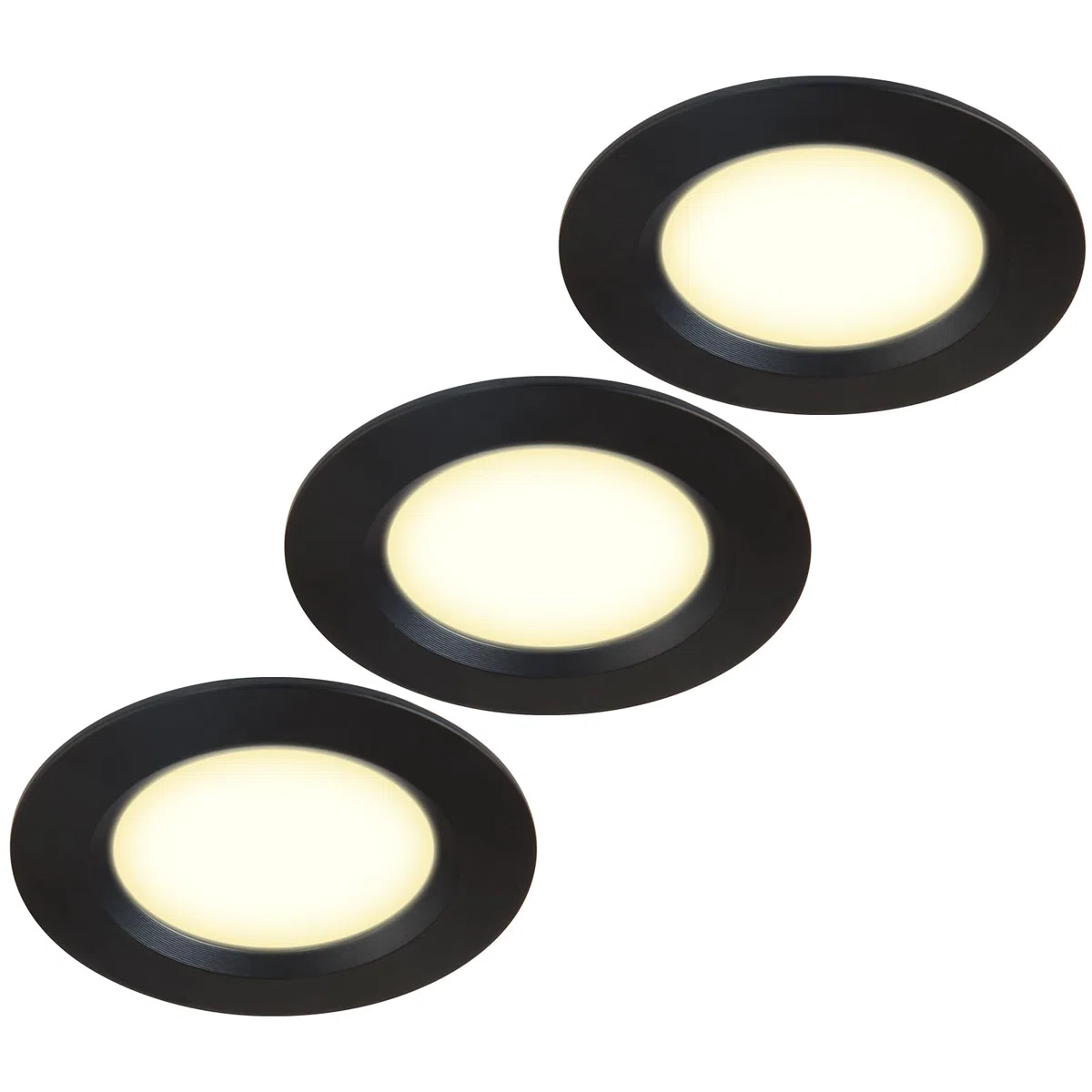 HCFEI Set di 3 faretti da incasso a LED da 12 V, ultra piatti, 3 W, foro da 55 mm, con cavo da 2 m, IP44, per armadi a specchio, vetrine, mobili e armadi (nero, 3000 K)