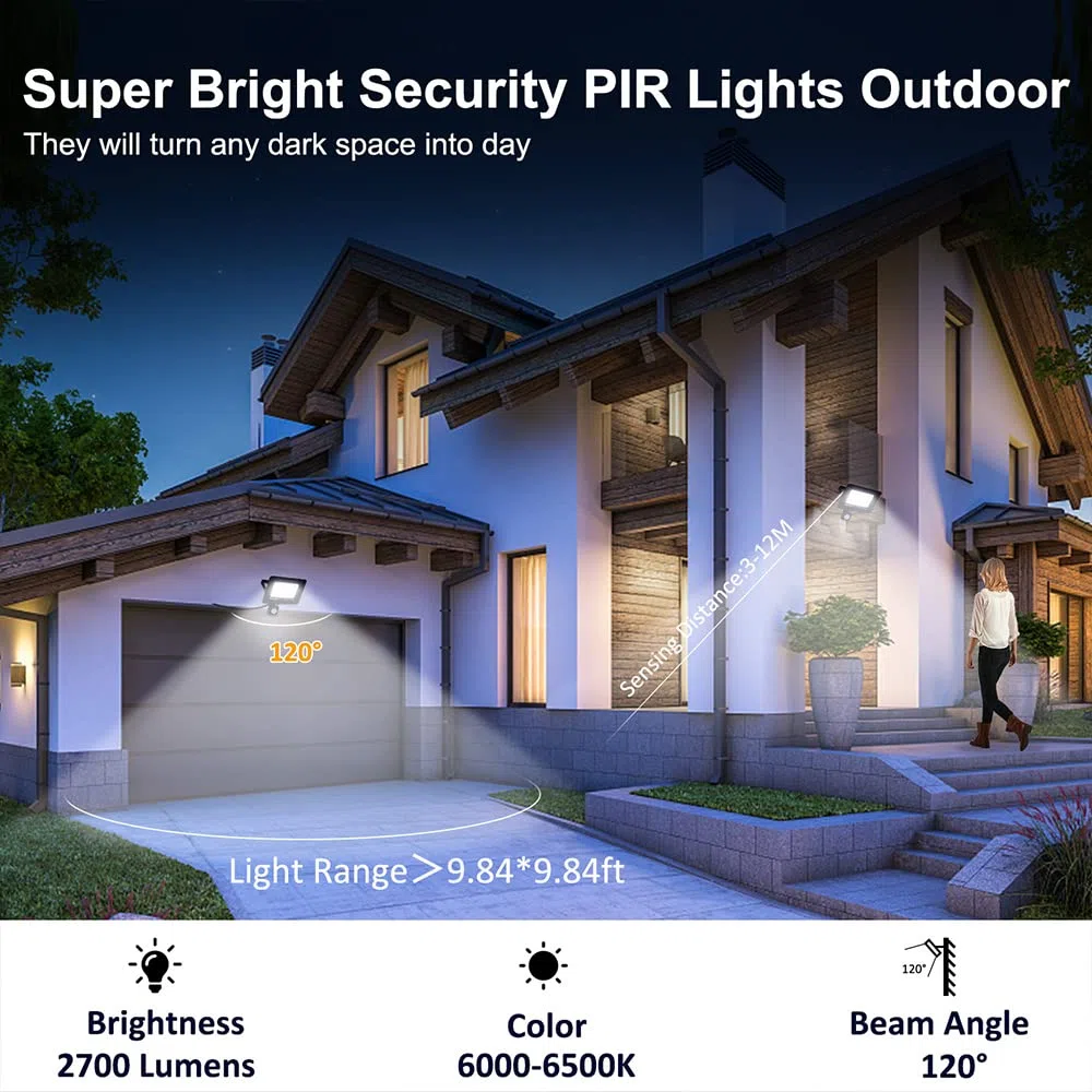 Tailcas Faretto Led da Esterno con Sensore di Movimento, IP66 Impermeabile Faro 2700LM, 36 Leds 6500K Bianca Fredda -Luce a Led da Interno ed Esterno per Garage Cortile Giardino (30 Watt)