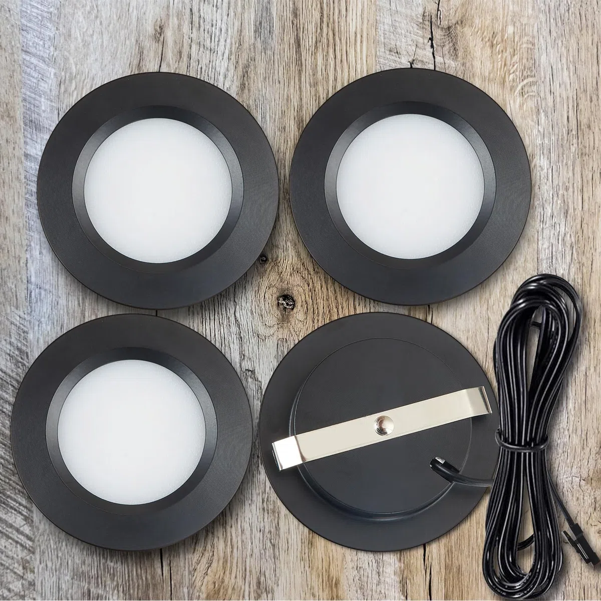 HCFEI Set di 3 faretti da incasso a LED da 12 V, ultra piatti, 3 W, foro da 55 mm, con cavo da 2 m, IP44, per armadi a specchio, vetrine, mobili e armadi (nero, 3000 K)