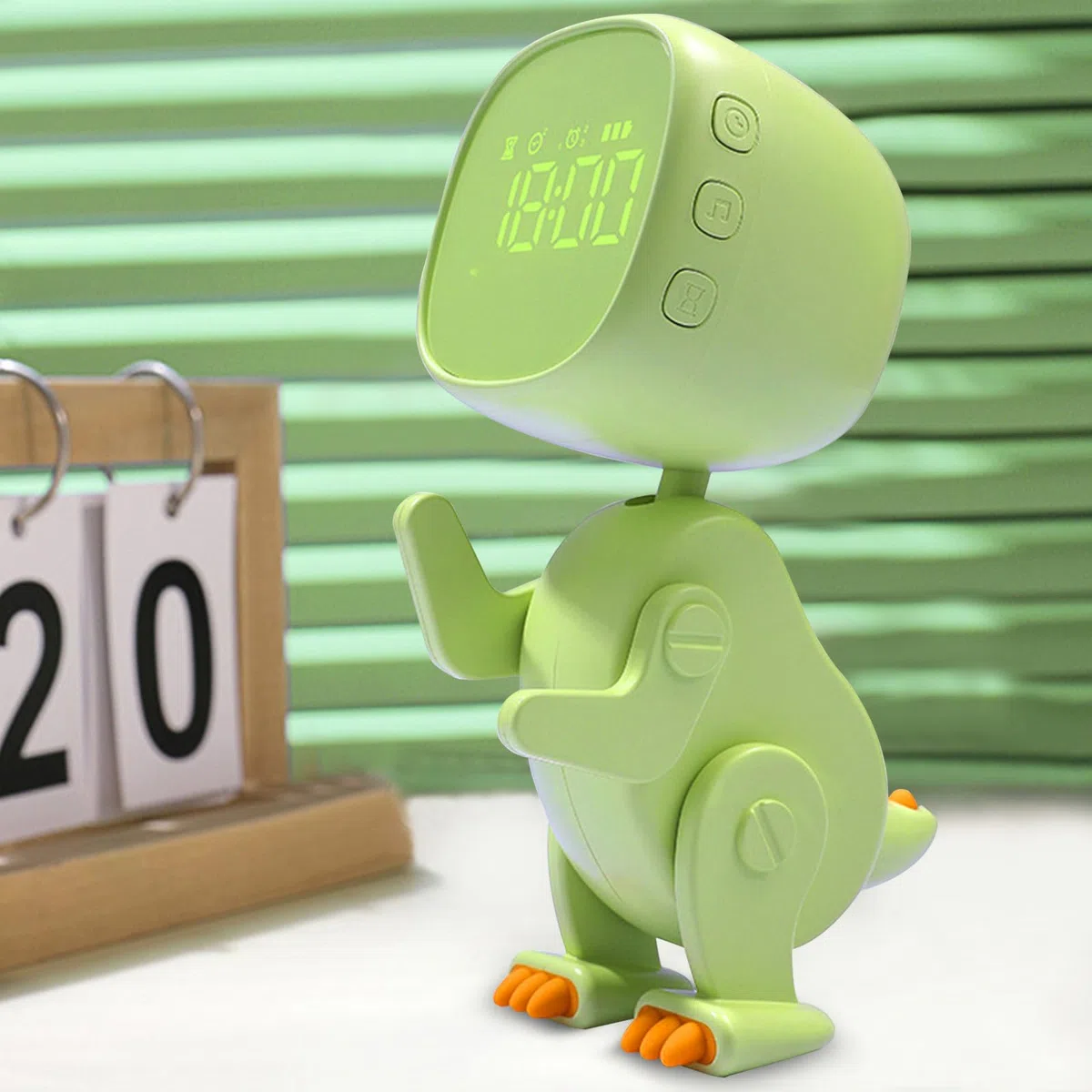 Sveglia per bambini ragazza ragazzo sveglia digitale per bambini luce notturna dinosauro orologio Snooze, con 3 gruppi di allarmi, suono e luminosità regolabili in ricarica USB, verde