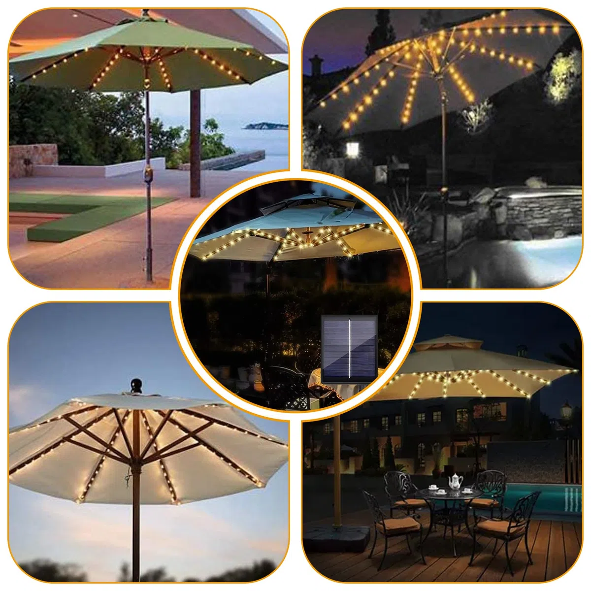 Illuminazione per ombrellone, illuminazione solare con telecomando, 104 LED, 8 modalità, luci a LED per ombrellone, impermeabile, per tende da campeggio, per interni ed esterni