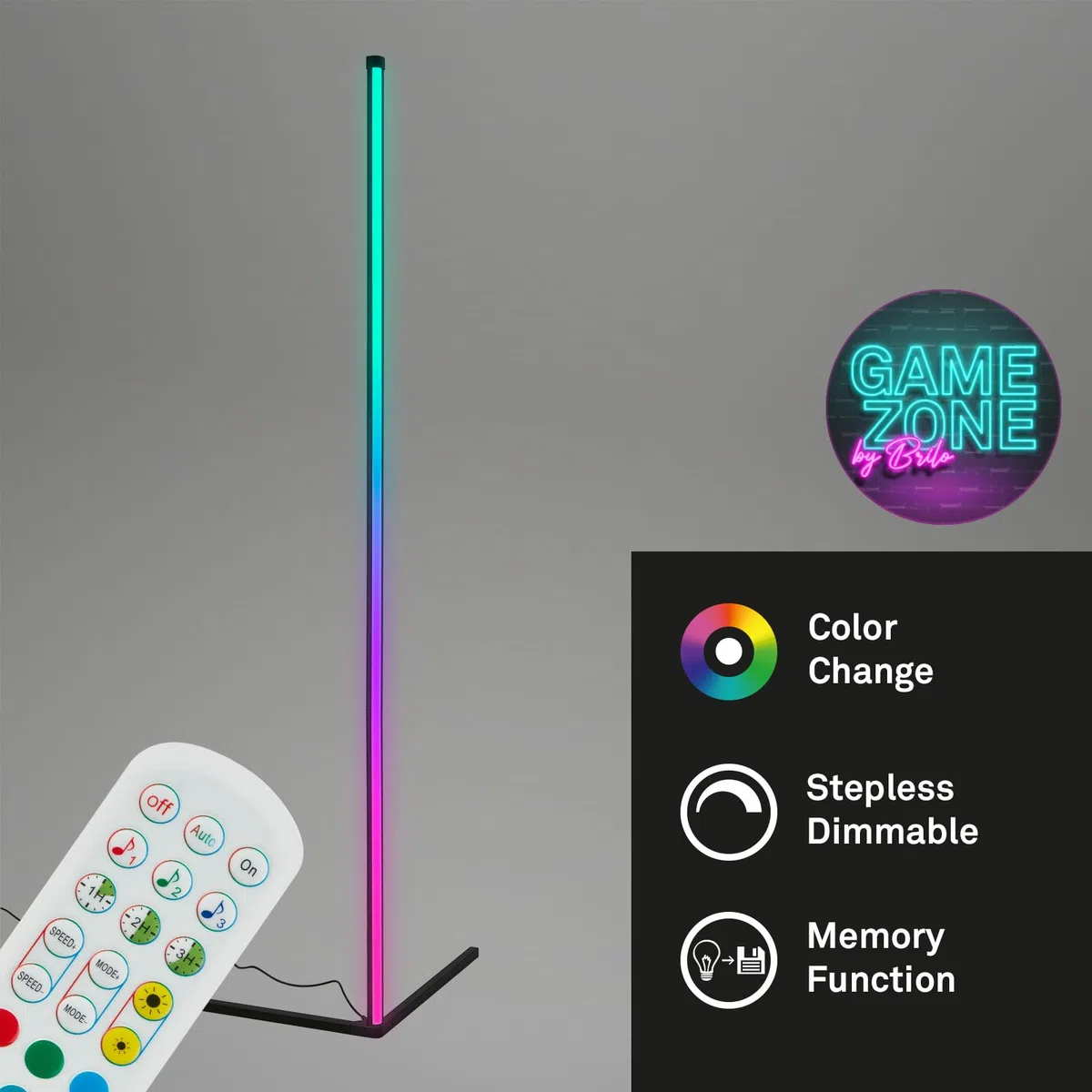 BRILONER - Lampada da terra a LED RGBIC con telecomando, postazione da gaming, illuminazione gaming, lampada da party con sensore musicale, barra luminosa a LED dimmerabile, luce multicolore, nero