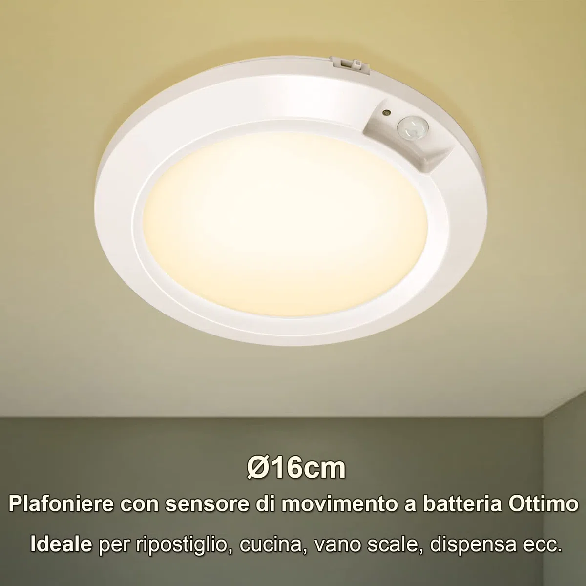 Lampada da soffitto con sensore di movimento, funzionamento a batteria, per interni, senza fili, 3 modalità, per armadio, garage, dispensa, capanno, scale, cantina