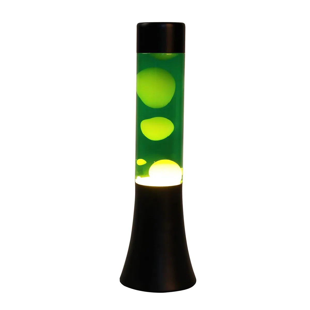 I-TOTAL® Lampada Lava Flared Colorata – Effetto Bolle Ipnotico, Design Retrò, Cera Fluida, Luce Rilassante, Lampada Decorativa per Casa e Ufficio (Base Nera Liquido Verde Cera Gialla)