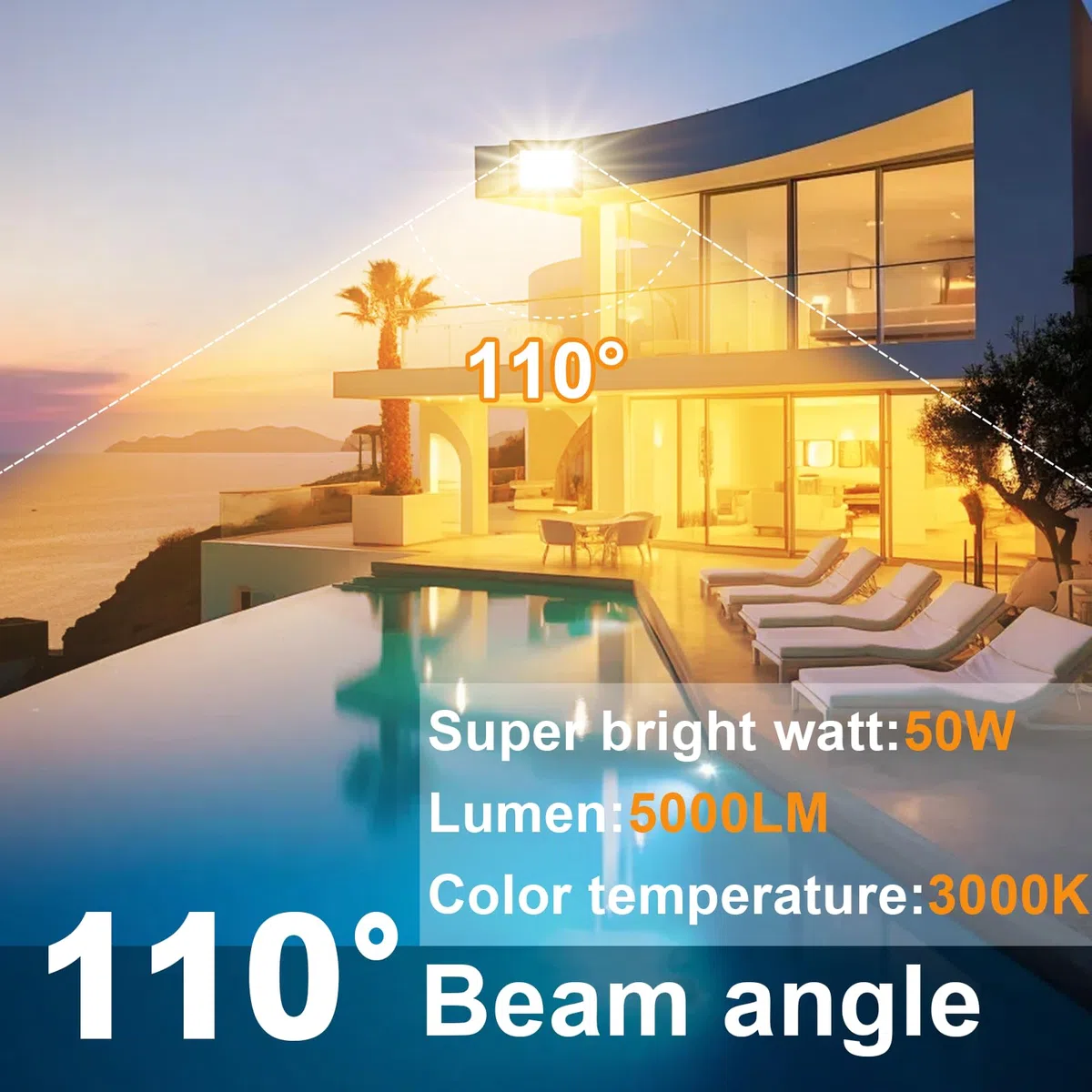 Eleganted Faretto LED da 50 W, per esterni, luce bianca calda, 3000 K, IP66, impermeabile, per giardino, garage, cortile