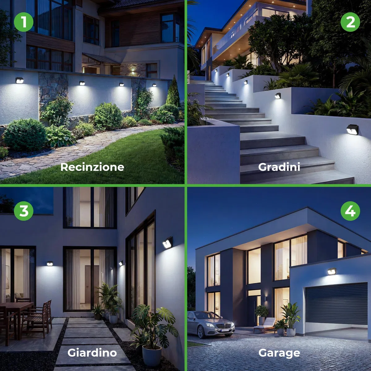 nifipy Luce Solare LED Esterno, Faretto LED da Esterno Solare, 138 LED Lampada Solare da Esterno con Sensore di Movimento, 3 Modos IP65 Impermeabile Luci Solari da Giardino, per Parete Garage 4 Pezzi
