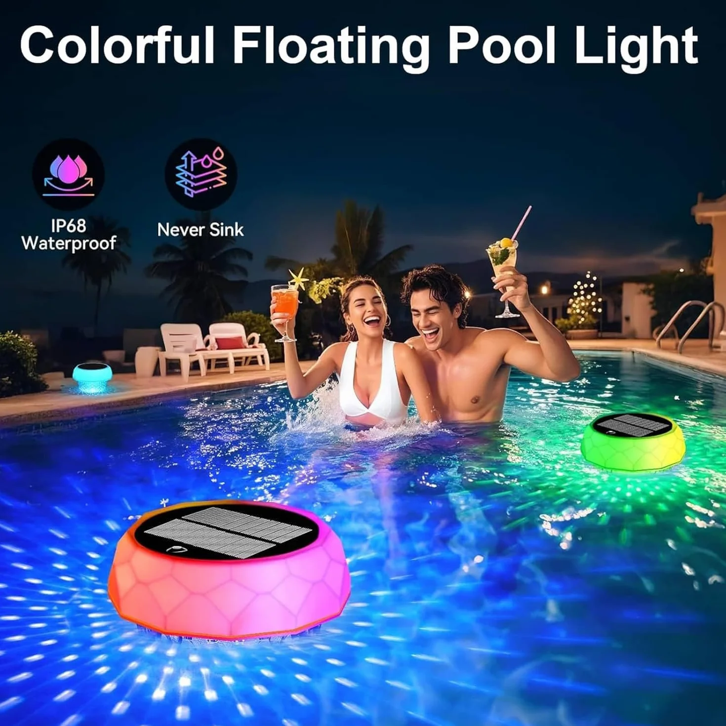 Joycome Luci Piscina Solari Fuori Terra IP68 Impermeabili Illuminazione Solare Piscina con Telecomando, Luci per Piscina Subacquea LED RGBCW Luce Piscina per Esterno Laghetto Festa - 1 Pacco