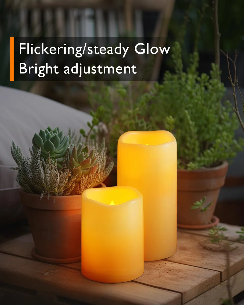 AMAGIC Candele senza fiamma, impermeabili, a batteria, con telecomando e timer, a lunga durata, set da 3