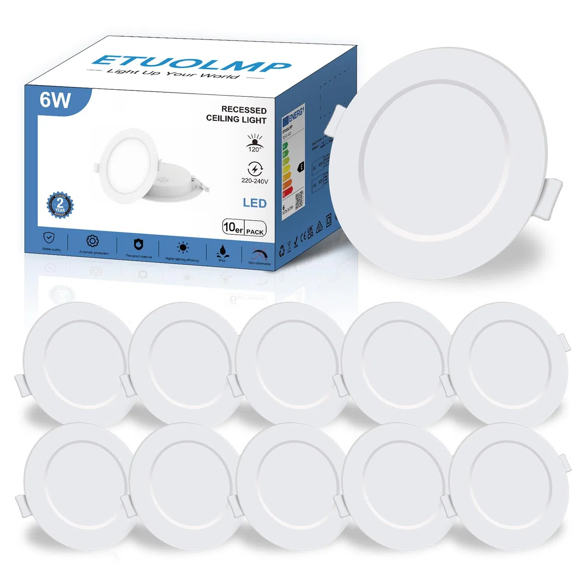 ETUOLMP Faretti led da incasso per cartongesso, 6W 620LM Faretti Led Soffitto Bianco Naturale 4000K, AC 220-240V, Faretto Led Interno IP44 per cappa da cucina, bagno, corridoio, set di 10