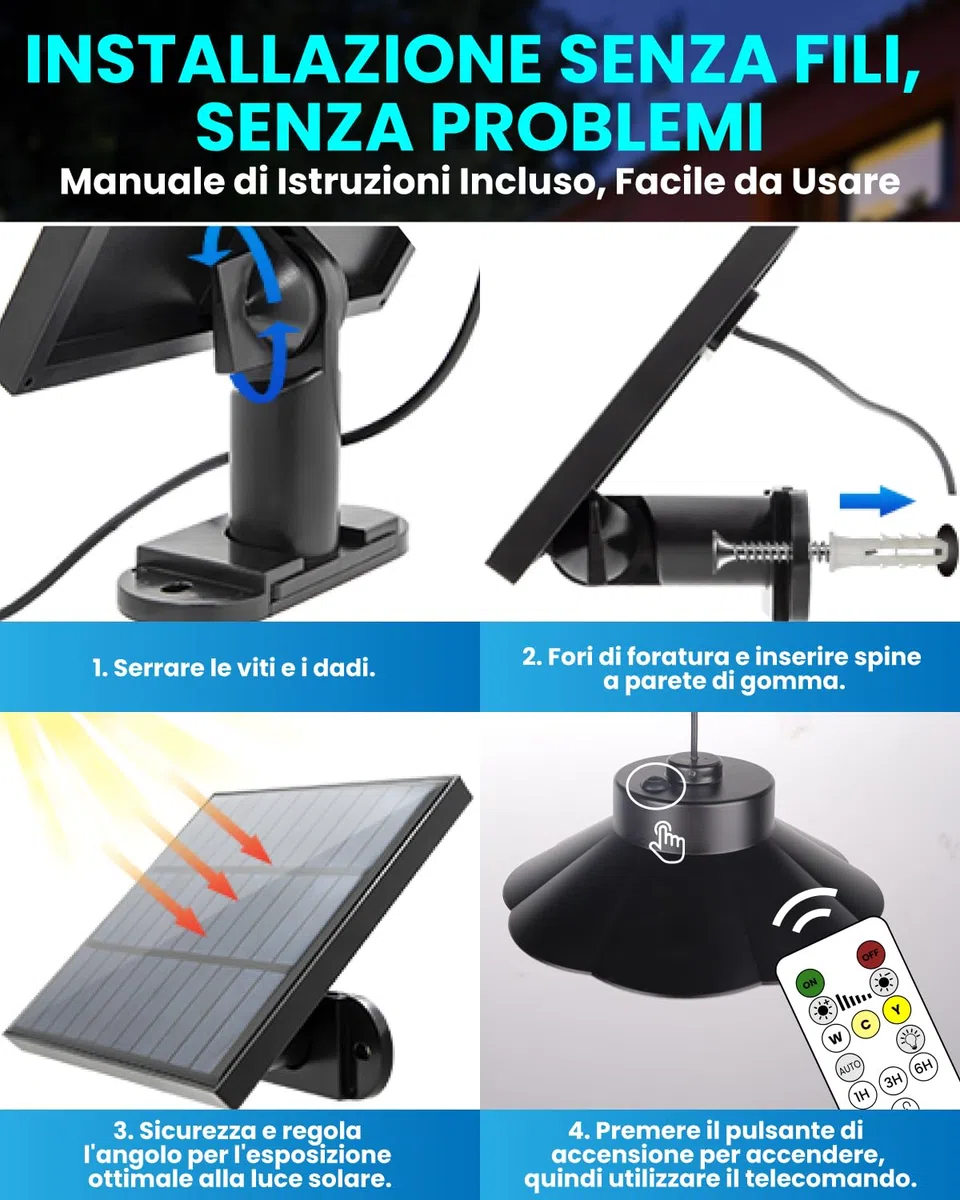 Lampada Solare Sospesa da Esterno, Lampade Solari Pendenti per Esterni, 3 Temperature di Colore con Timer, Telecomando, Regolazione della Luminosità, Impermeabile IP65, Lampade Solari Pendenti