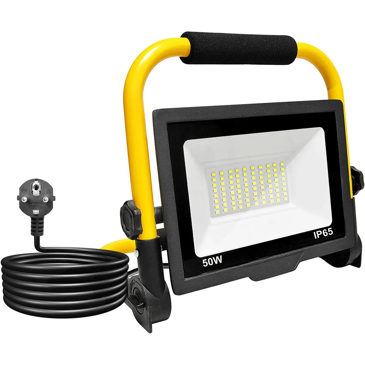 Faretto LED da Cantiere 50W, Faretto Portatile, Luce di Inondazione Bianca 6000K, 5000LM, Girevole a 360º, Impermeabile IP65, Pieghevole, cavo da 3 m. Illuminazione esterna, Officina, Lavoro, Garage