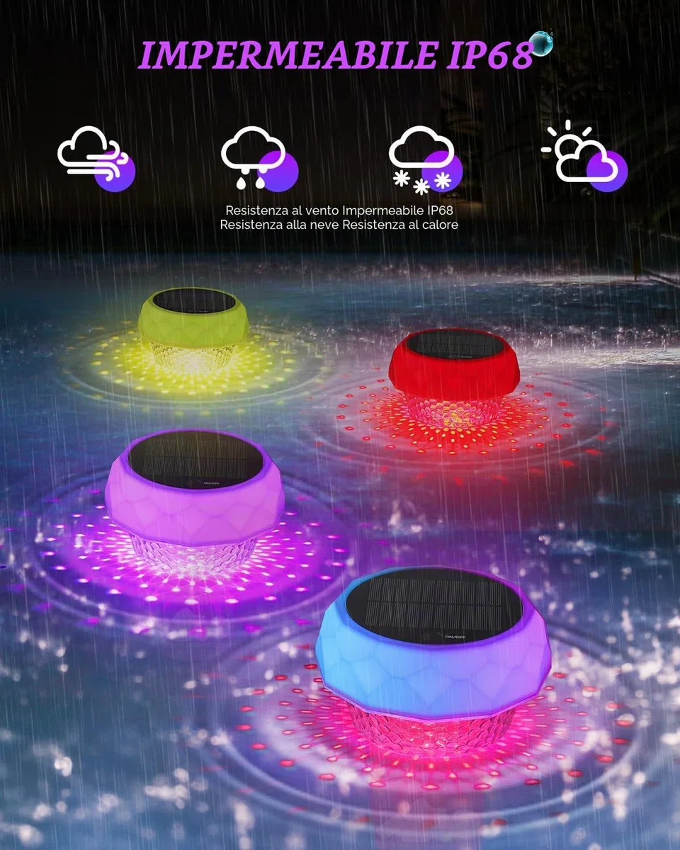 Luce per piscina solare – LED RGB con telecomando RF, contenitore per pastiglie di cloro, luce galleggiante impermeabile IP68 per piscina, giardino e decorazioni esterne