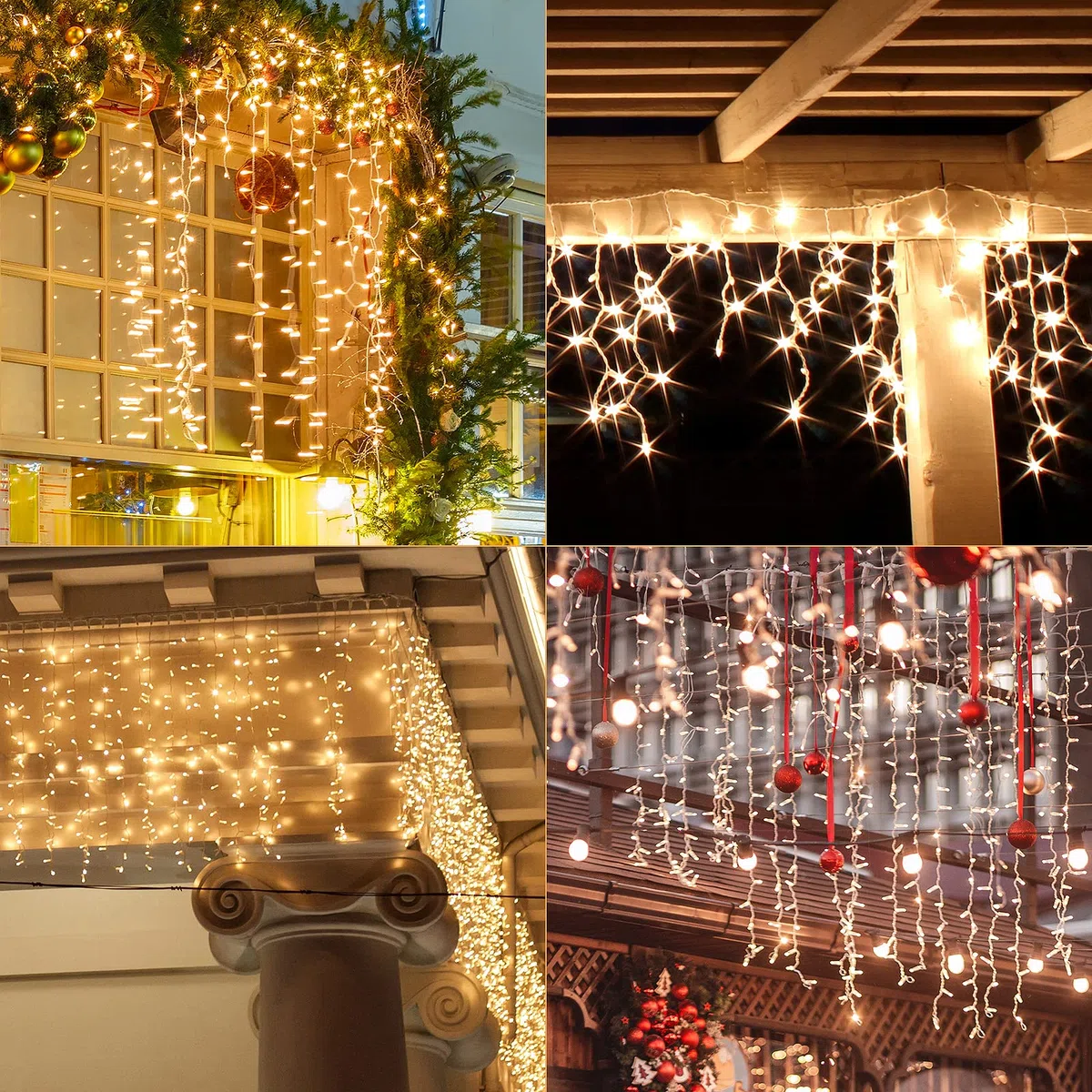 SALCAR Cascata Luci da Esterno, 5m 200 LED Tenda Luminosa Natale Luci Stringa Esterno con 8 Modalità Nataliazie Catena Luminosa Decorazione per Feste Finestra Matrimonio Blacone, Bianco Caldo