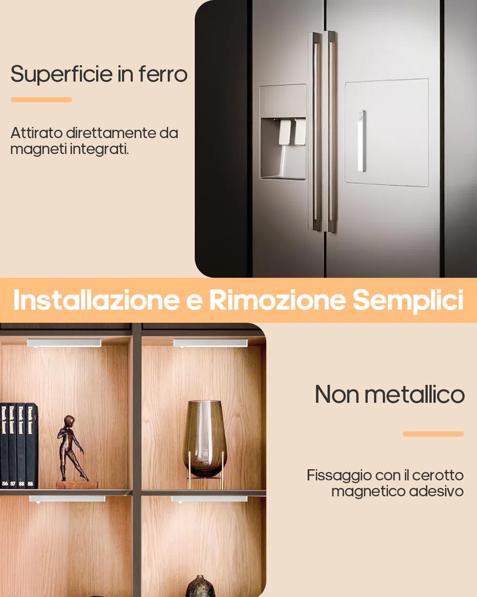 GOODEA Alluminio 6 Dimming Luce Armadio LED Ricaricabile 18cm Senza Fili con Stazione di Carica Barra LED Luce Armadio con Sensore di Movimento luce notturna per Armadio da Lingerie