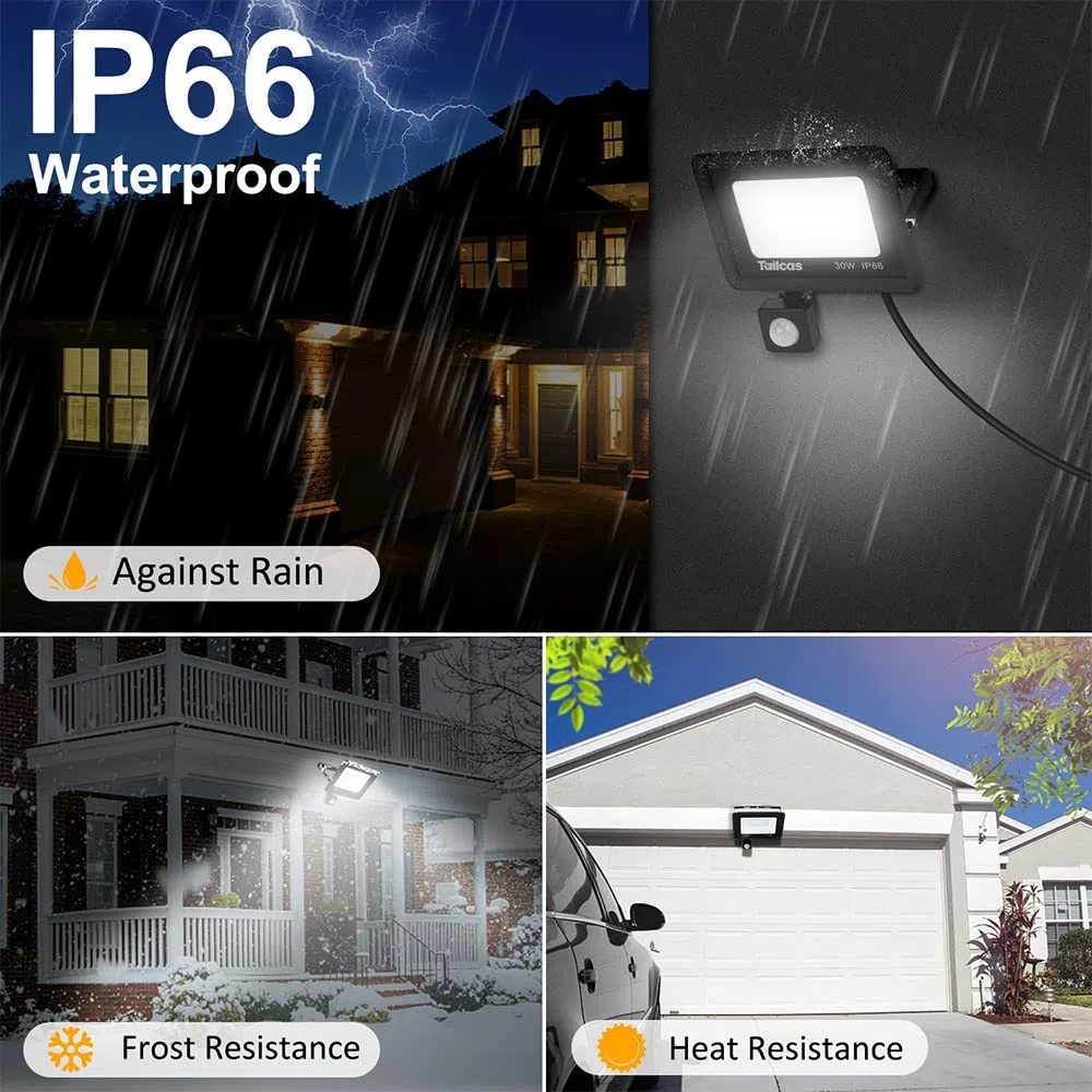 Tailcas Faretto Led da Esterno con Sensore di Movimento, IP66 Impermeabile Faro 2700LM, 36 Leds 6500K Bianca Fredda -Luce a Led da Interno ed Esterno per Garage Cortile Giardino (30 Watt)