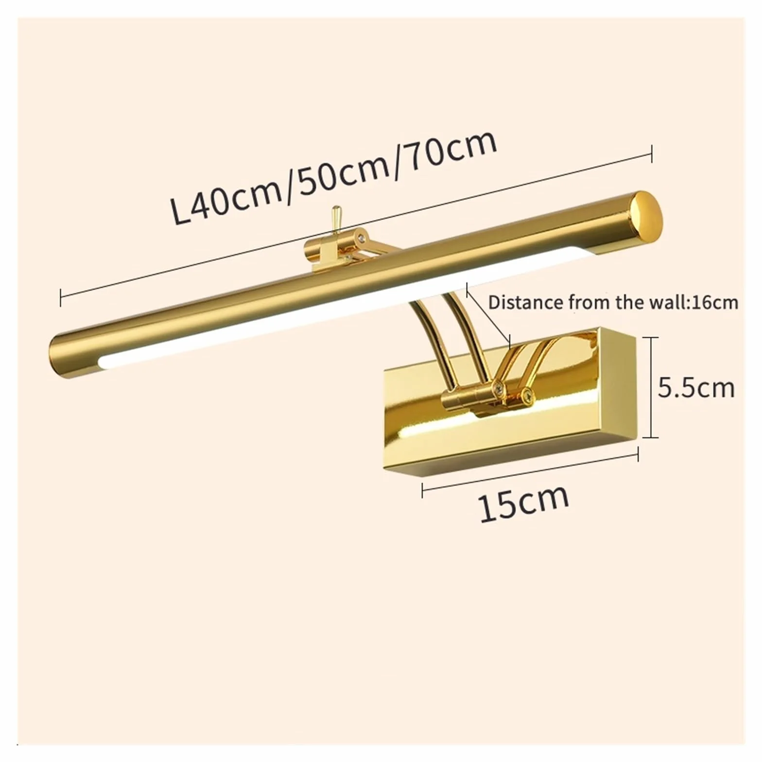 Luci per quadri da parete Lampada da parete moderna for bagno a LED, acciaio inossidabile impermeabile L40 / 55 / 70CM, applique for specchio da interno con interruttore(GOLDEN,9W 40CM)