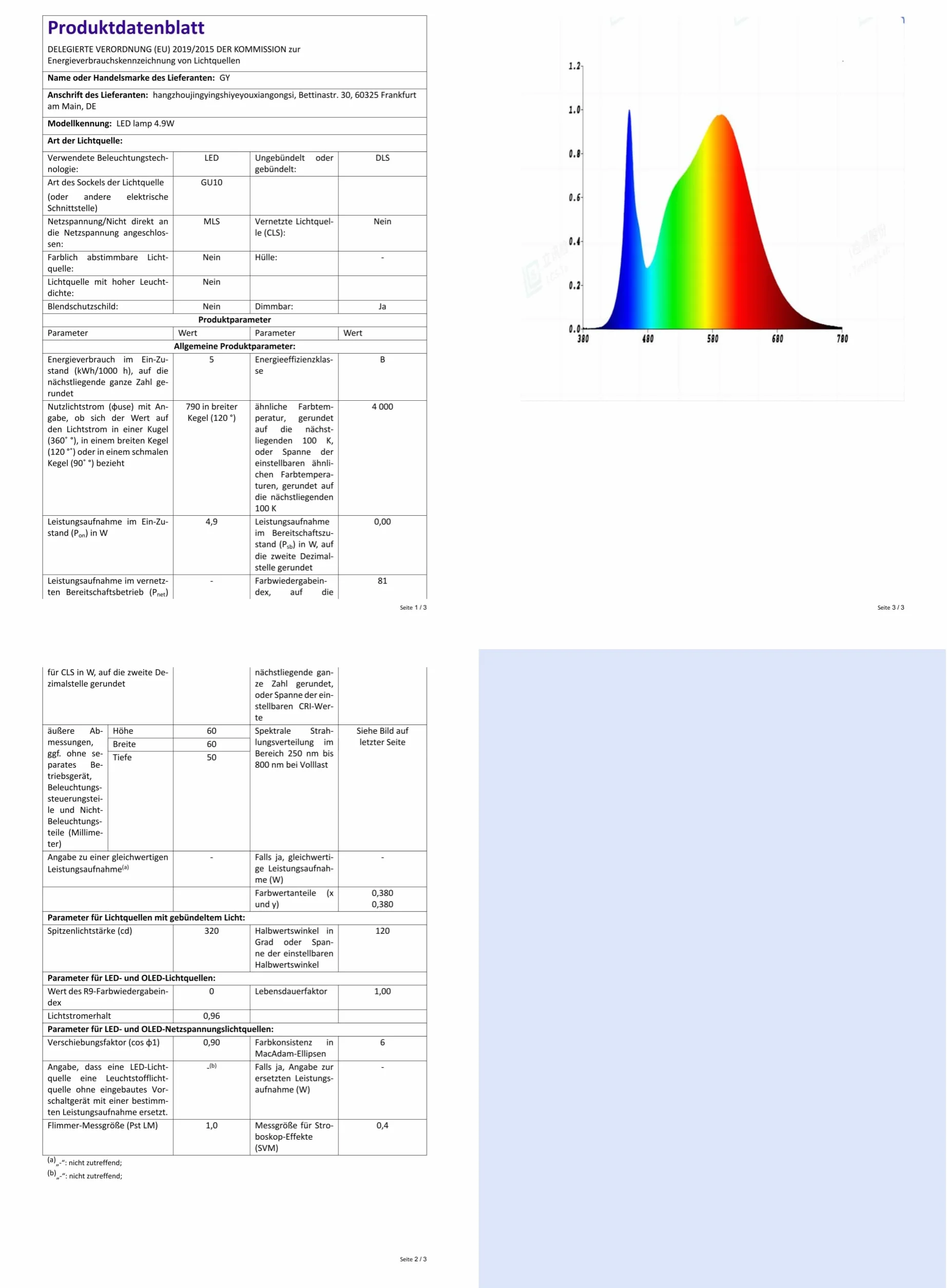 GY Lampadine GU10 LED, 4.9W (equivalenti a 80W), 790 Lumen, 4000K Bianco Neutro, Risparmio Energetico LED GU10, Lunga Durata, Basso Consumo, 120° Angolo del Fascio,Non Dimmerabile, 10 pezzi