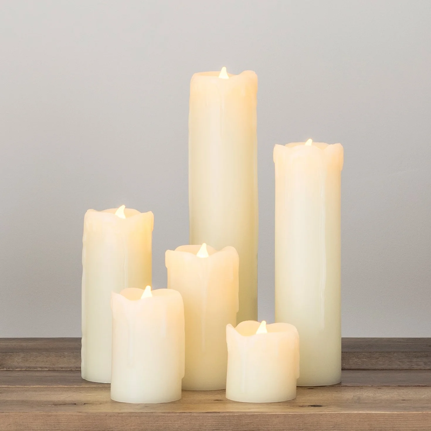 Lights4fun Set di 6 Candele LED a Pilastro in Vera Cera Colata, Candele Elettriche a Batteria, Fiamma Tremolante
