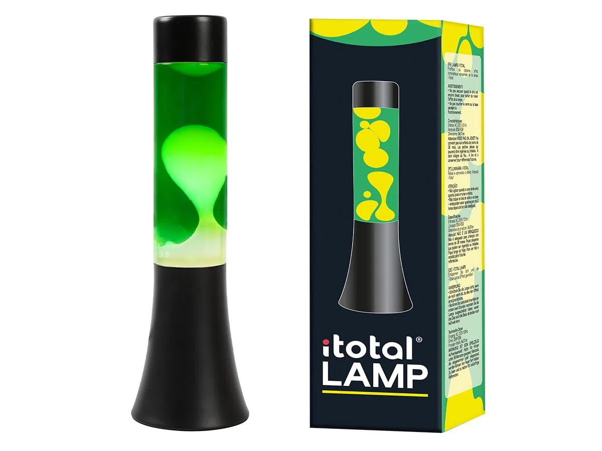 I-TOTAL® Lampada Lava Flared Colorata – Effetto Bolle Ipnotico, Design Retrò, Cera Fluida, Luce Rilassante, Lampada Decorativa per Casa e Ufficio (Base Nera Liquido Verde Cera Gialla)