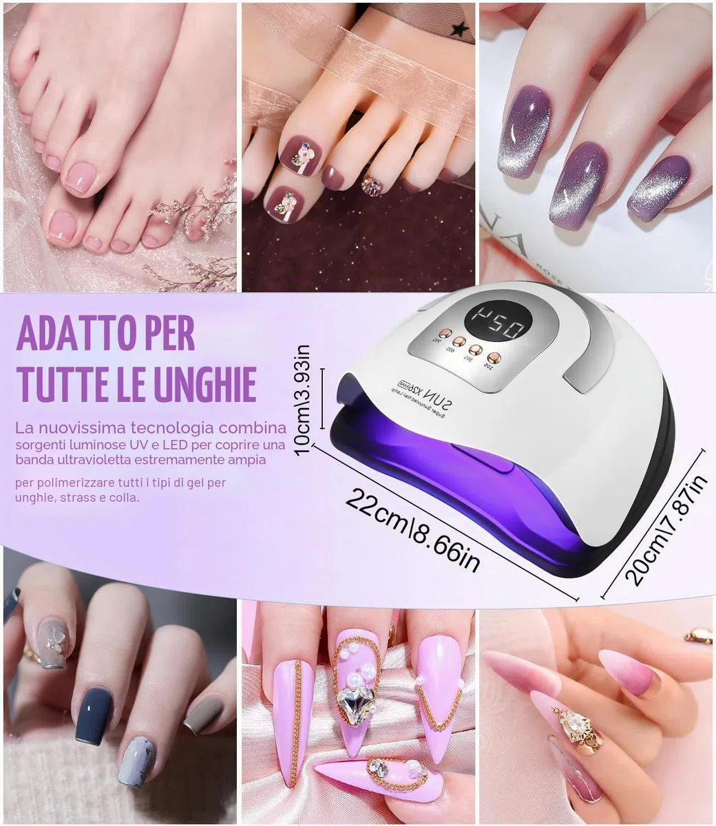 Lampada UV LED Unghie Professionale, 380W Semipermanente Curare Rapidamente Pedicure Fornetto Unghie per Tutti i Smalti, Automatico Sensore e Schermo 4 Timer per Manicure a Casa e in Salone