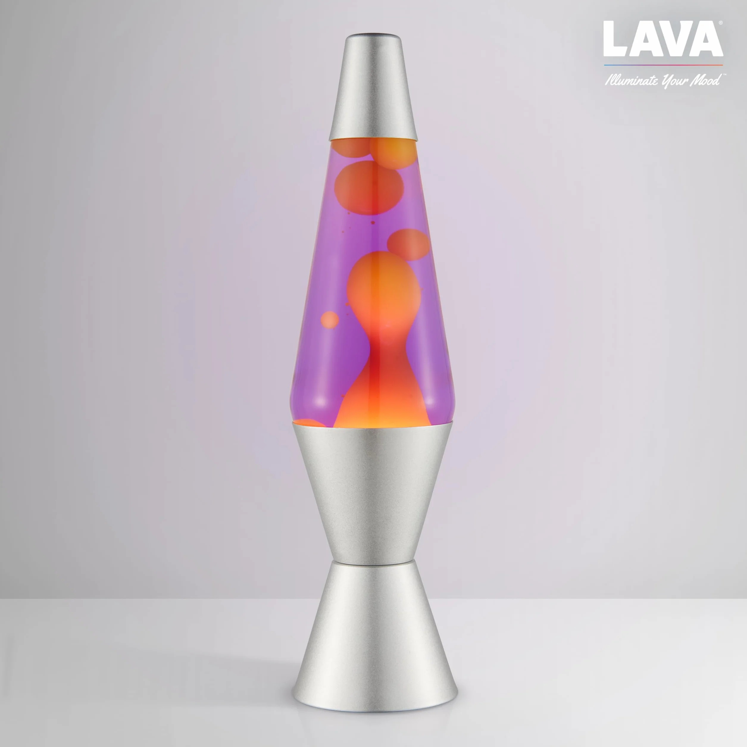 LAVA® - Lampada Lava 2125, cera gialla, liquido viola, base e cappuccio argento, lampada di movimento originale di marca LAVA® da 14,5 pollici