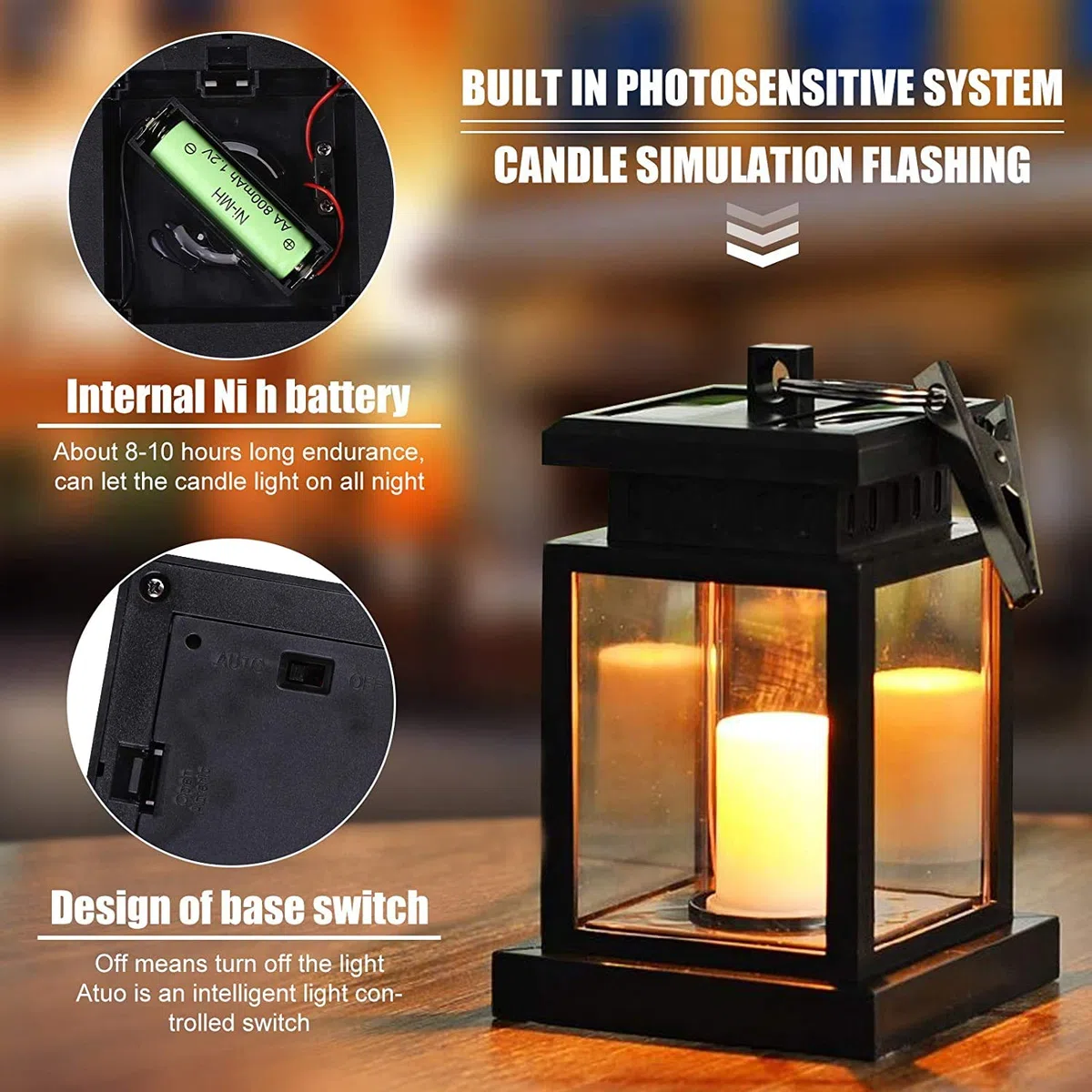 4 lanterne solari per esterni con candela a LED, lanterna solare a LED, per esterni, da appendere, effetto tremolante, lanterna solare a LED con candele, lampade decorative per giardino, terrazza