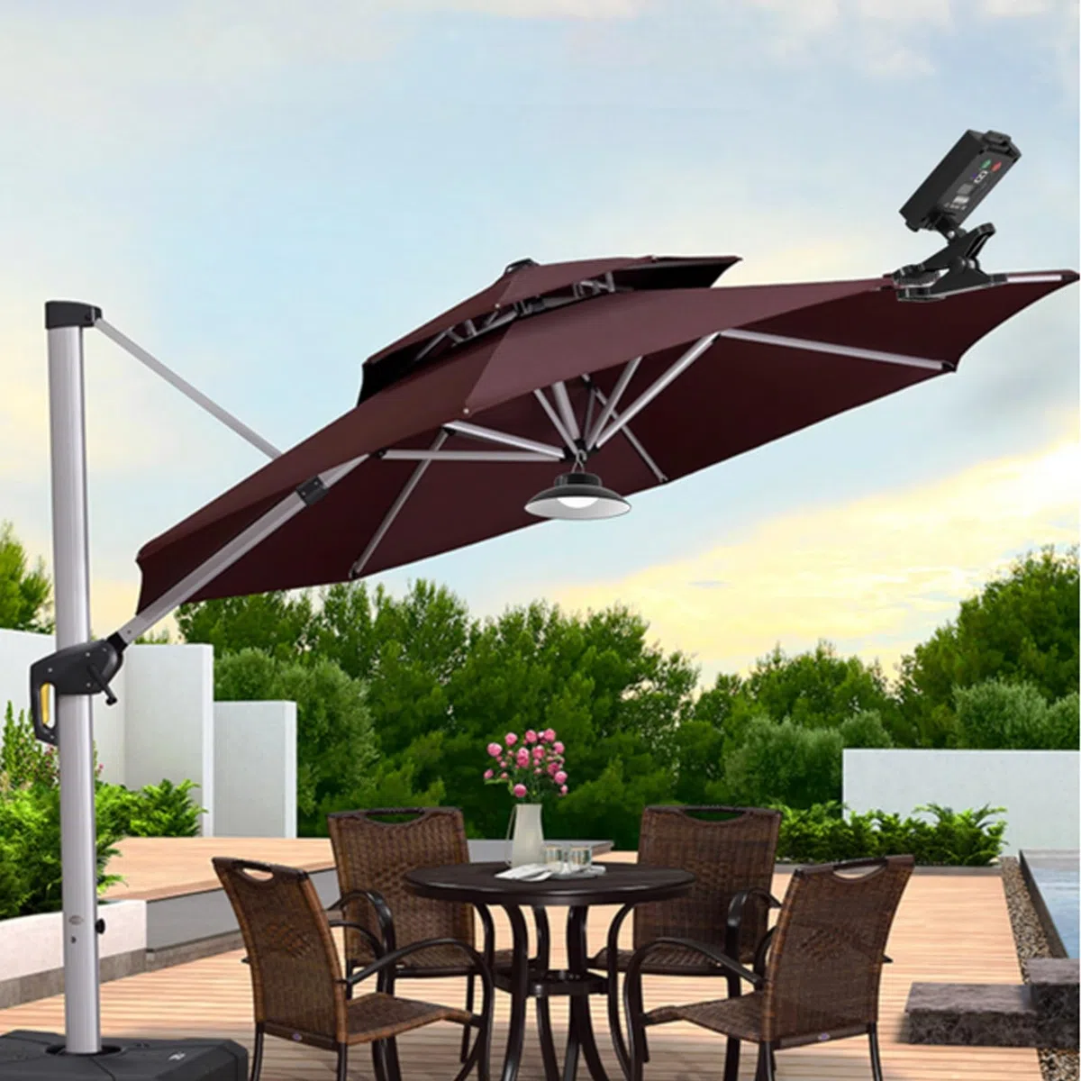 Luci per Ombrellone da Patio, Illuminazione USB con Telecomando, Luci da Patio a LED Ad Energia Solare per Tende da Esterno, per Ombrellone da Cortile, Decorazioni per Esterni da