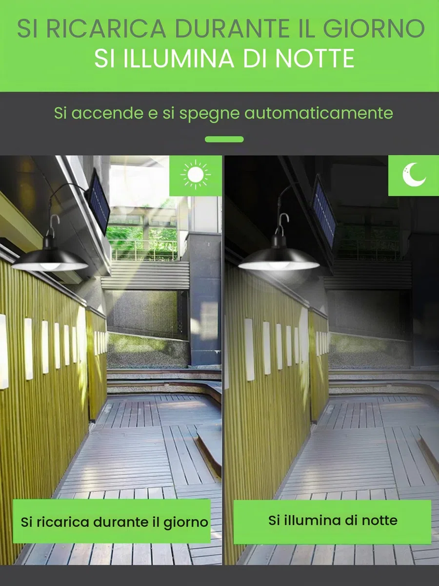 2 Lampade a Sospensione Solari da Esterno con Pannello Solare. Luci 30LED impermeabili IP44 con Telecomando e Cavo da 3 m. Illuminazione Calda 3500K per Giardino, Terrazzo, Patio, Garage.