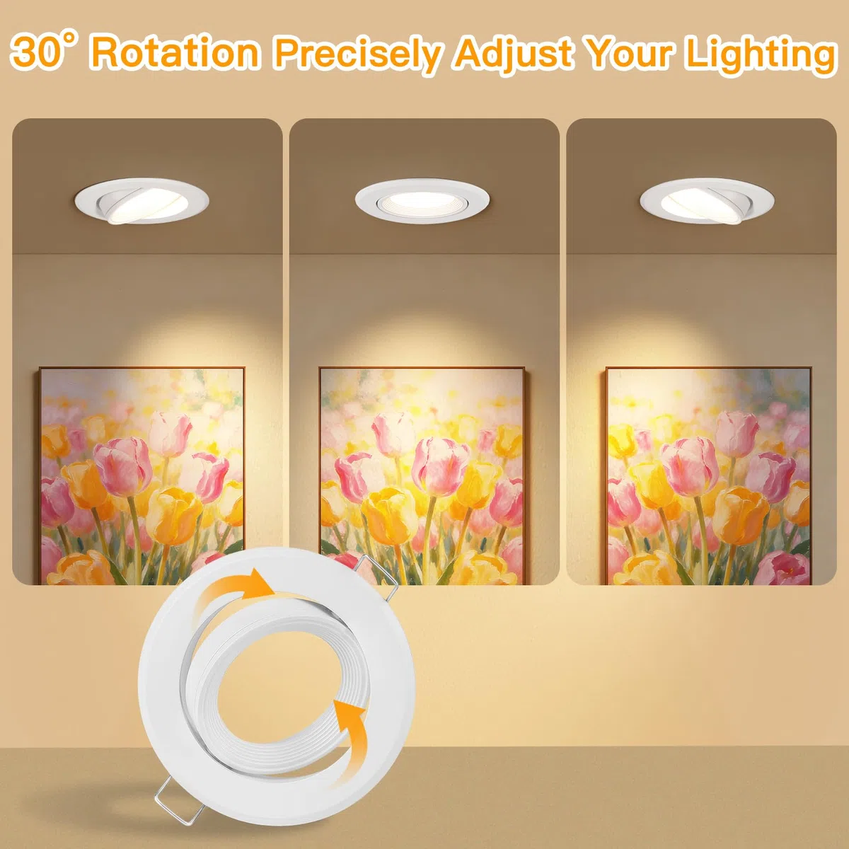 Cornice Faretti Incasso Cartongesso GU10, Faretto led da Incasso Portafaretto Rotondo Bianco per Cartongesso incl. Portalampada, Orientabili a 30° AC 230V Per 50mm LED e Alogeno