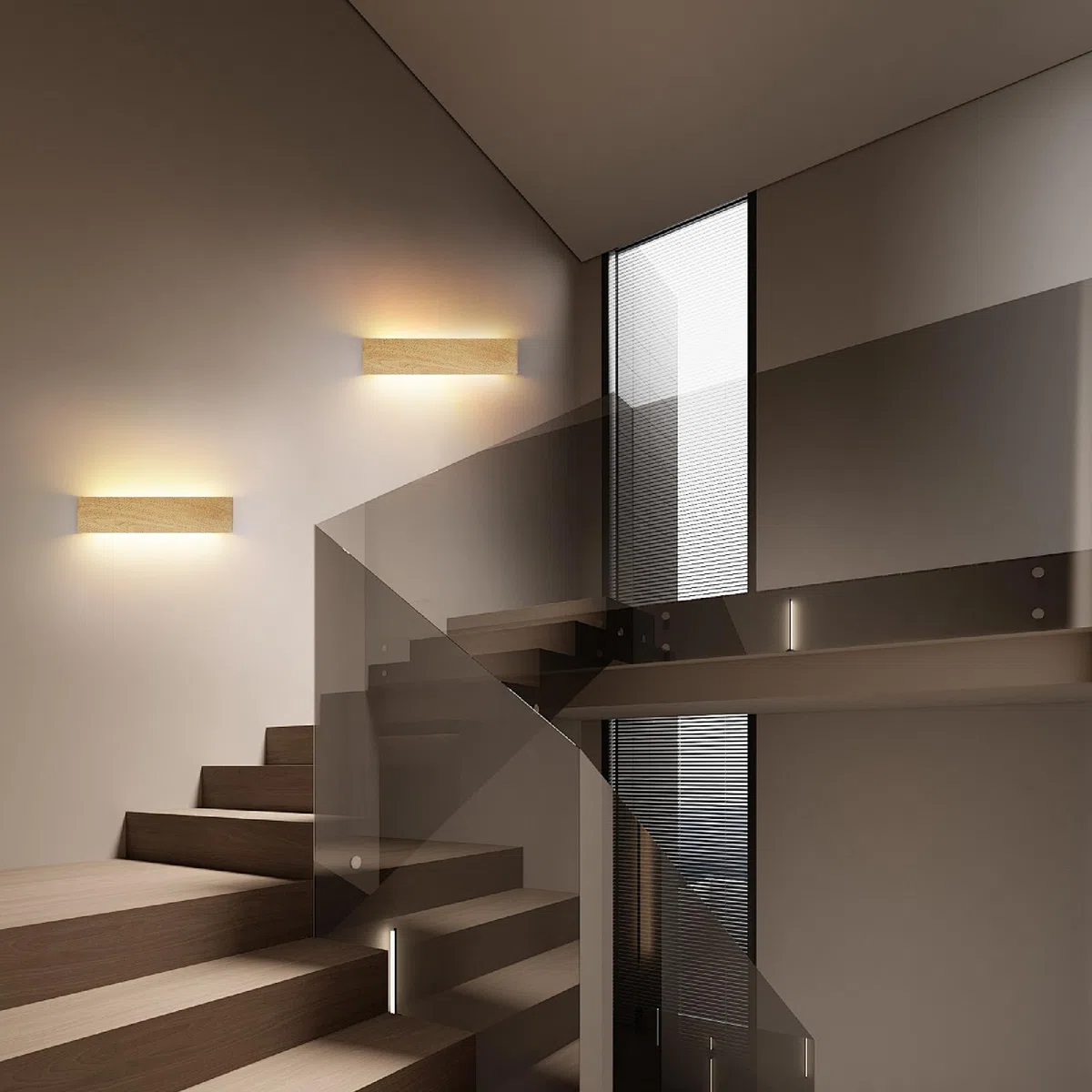 Lampada da Parete LED Interni Luce Alluminio 24W 41CM Applique da Parete Interno Moderno Lampada a Muro per Camera da Letto Scale Corridoio, 3 Modalità Luce (venature del legno)