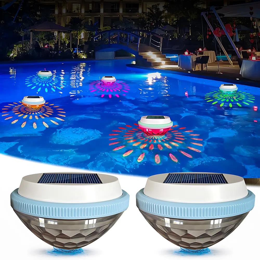 Luci Solari per Piscina, 2 Pezzi Luci Galleggianti per Piscina Solari, Impermeabile Luci Led Piscina Galleggianti Solari con 7 Colori e Strumento di Sigillatura, Luci per Piscina Fuori Terra Laghetto